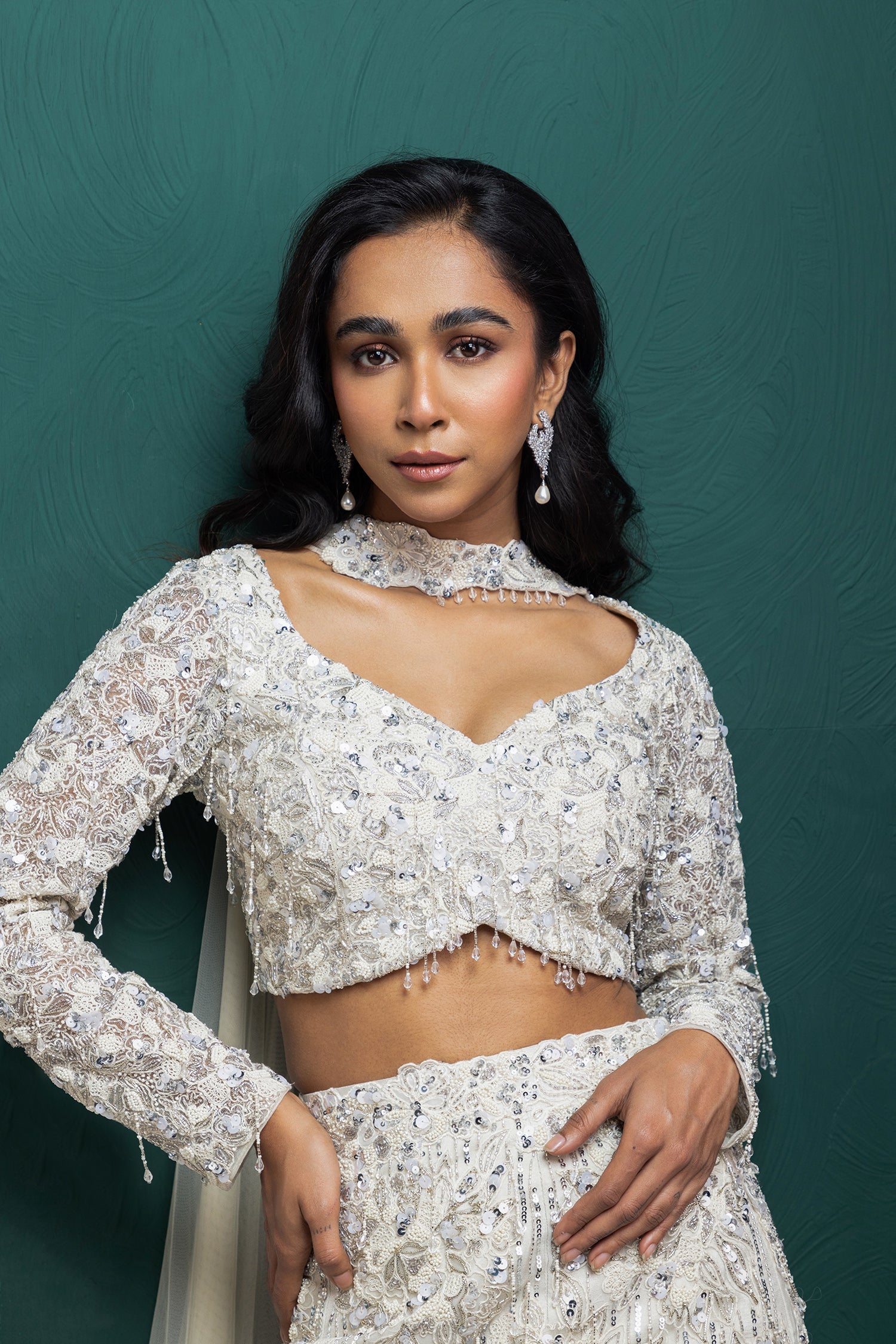 Ivory Shimmer Crystal Lehenga Set