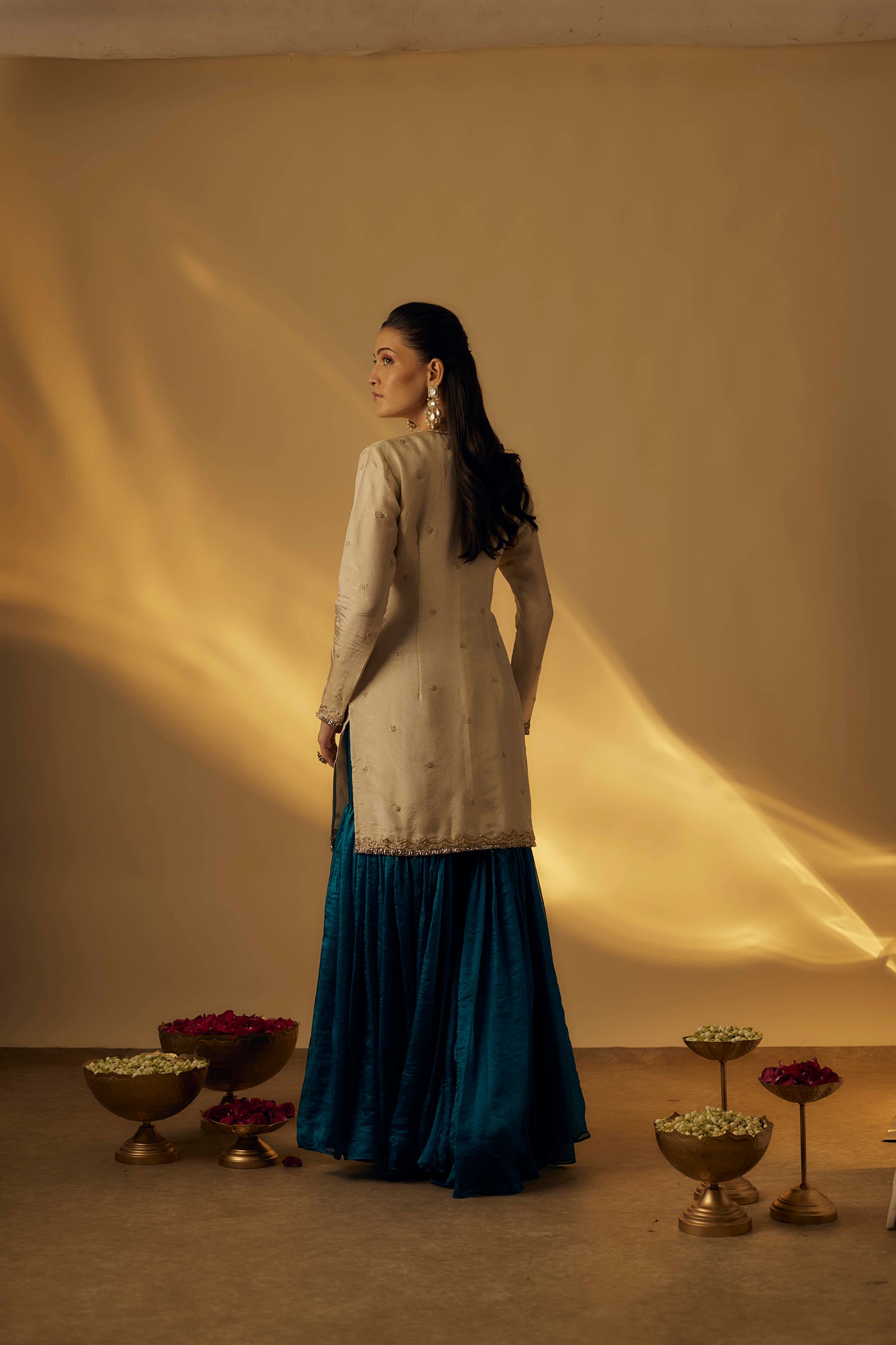 Beige and Teal Garara Set