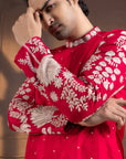 Crimson Palm Grove Embroidered Nehru and Kurta Set