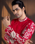 Crimson Palm Grove Embroidered Nehru and Kurta Set