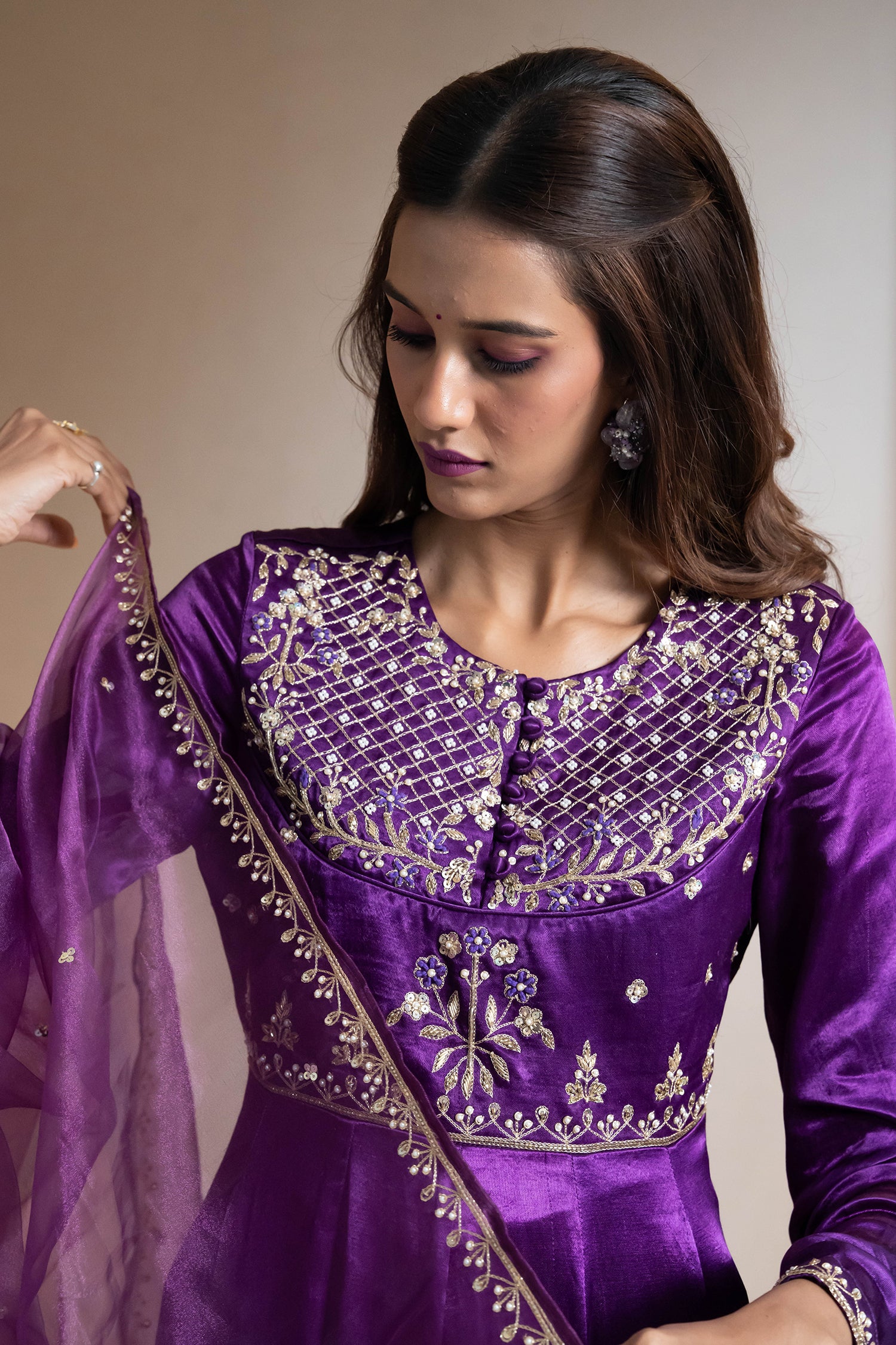 Purple Anarkali Set