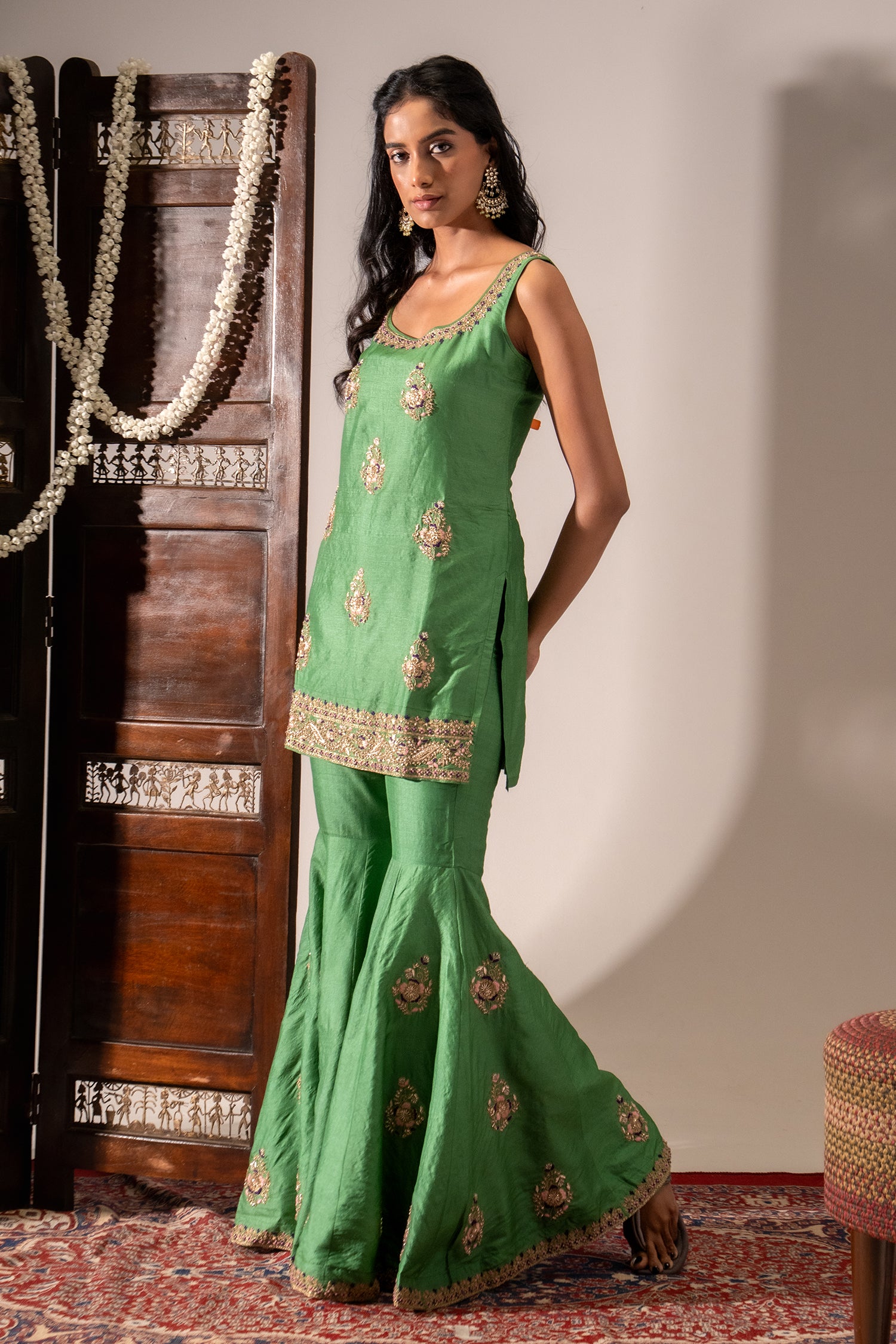 Green Gharara Set