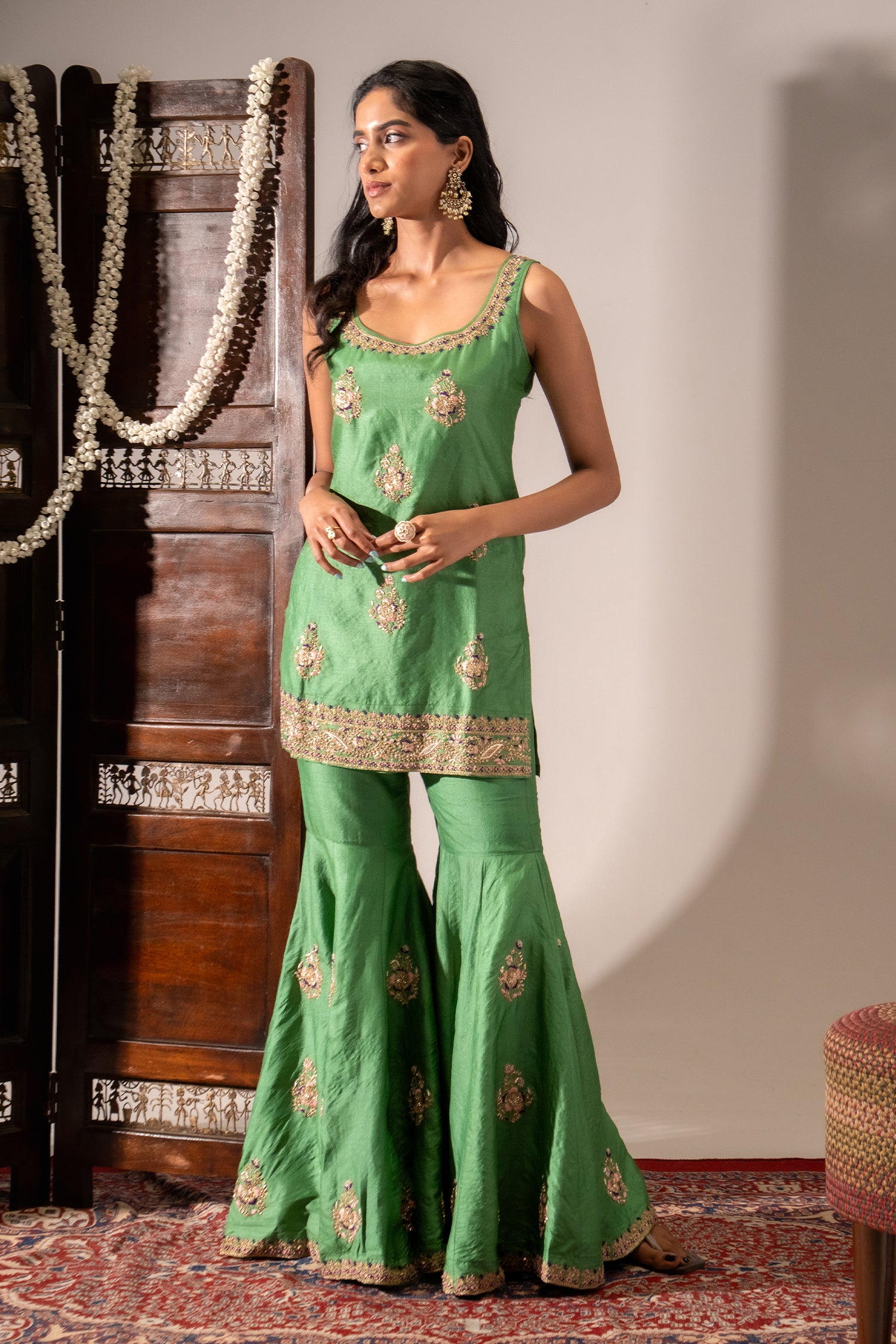 Green Gharara Set