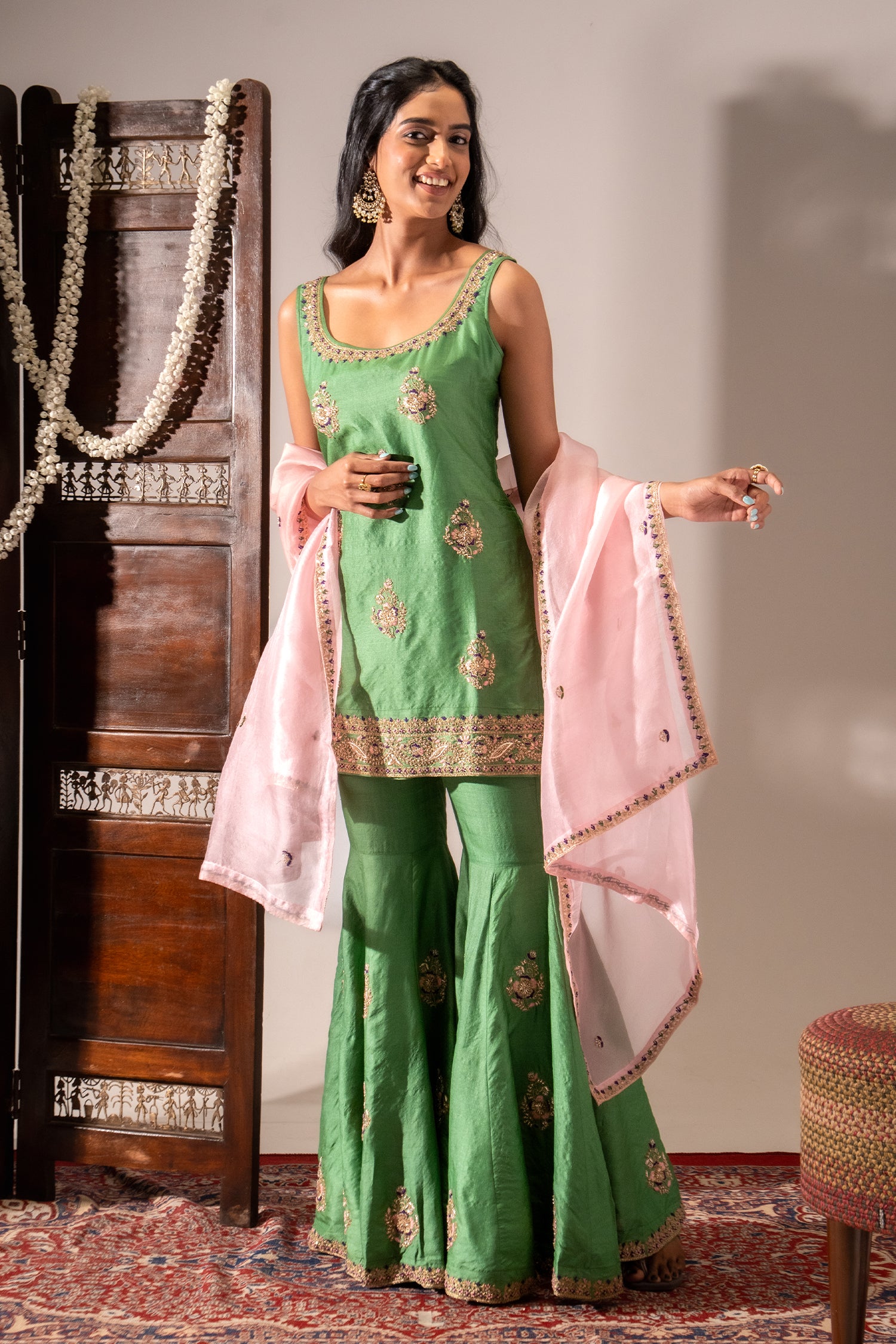 Green Gharara Set