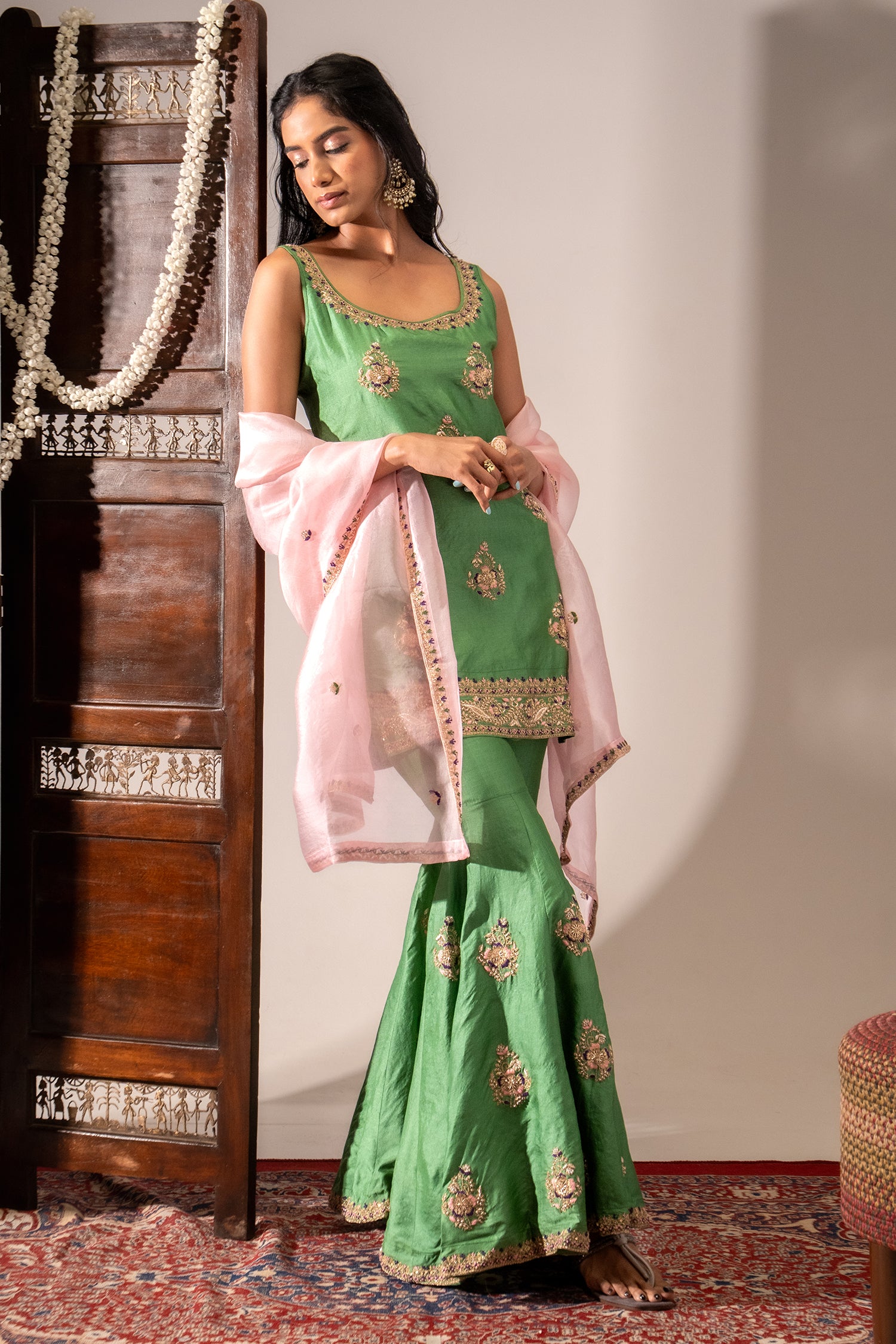 Green Gharara Set