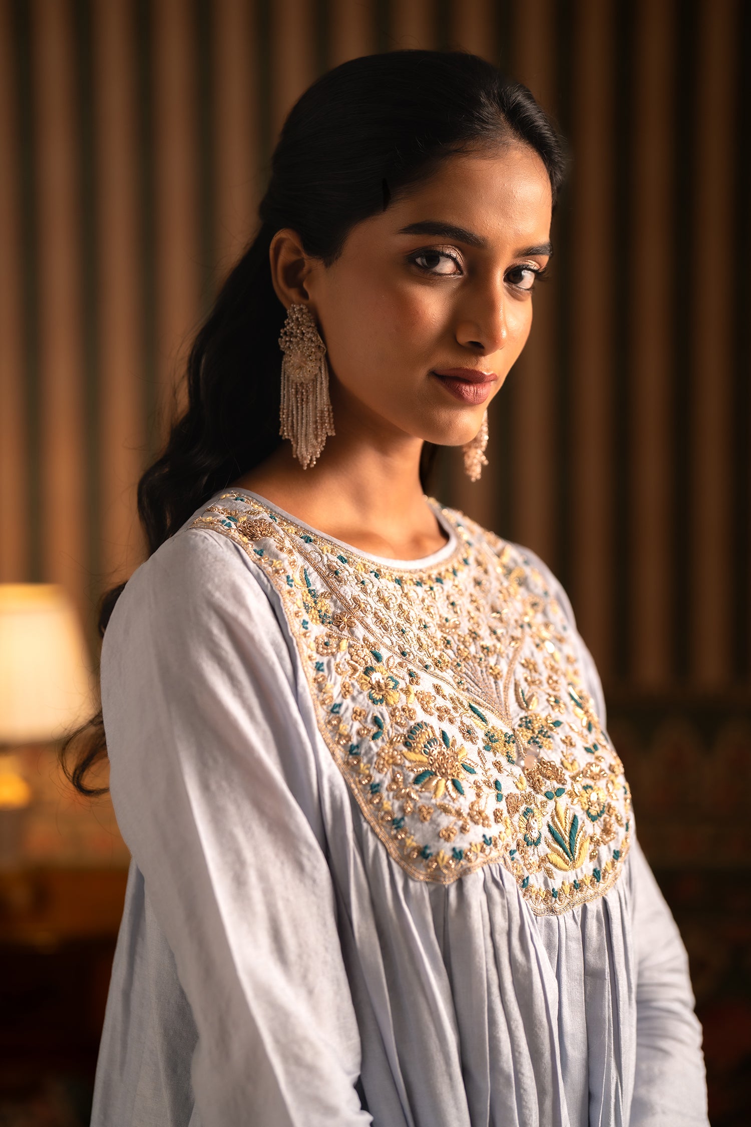 Ice Blue Anarkali Suit Set