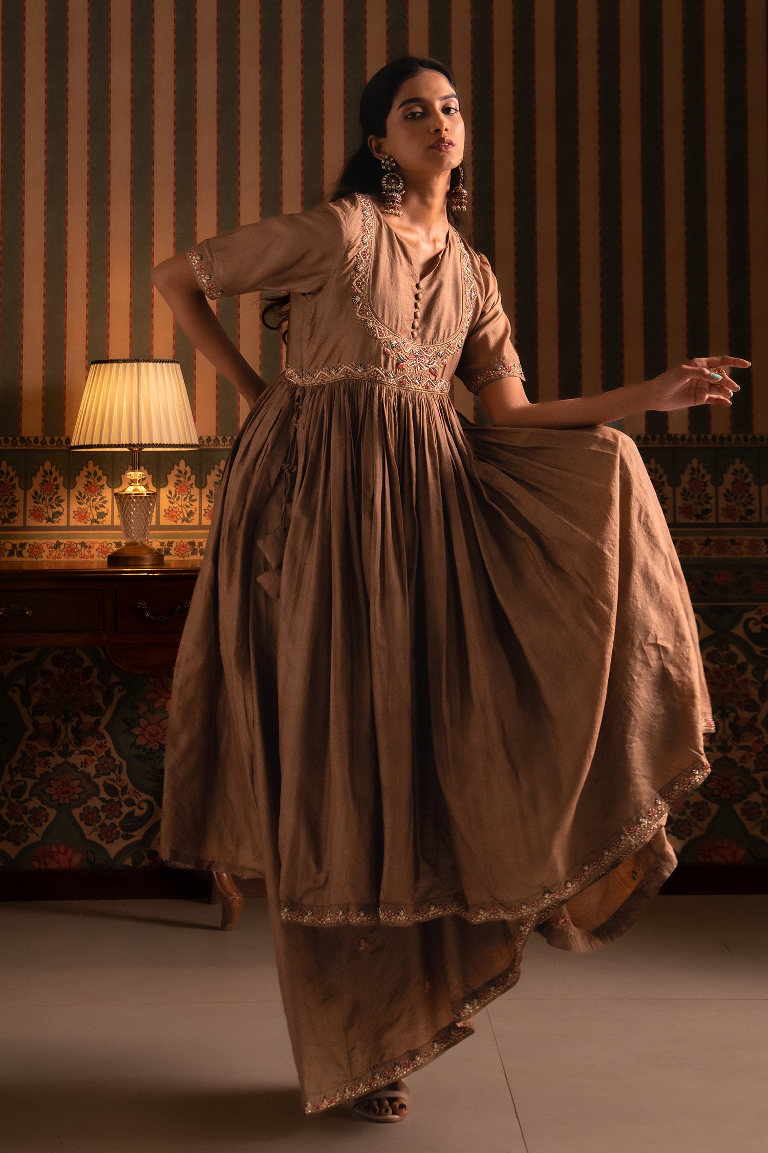 Bronze Anarkali Suit Set