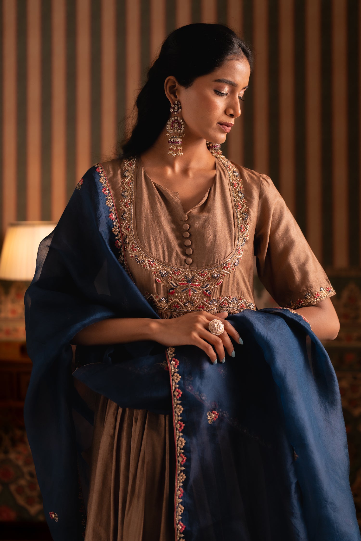 Bronze Anarkali Suit Set