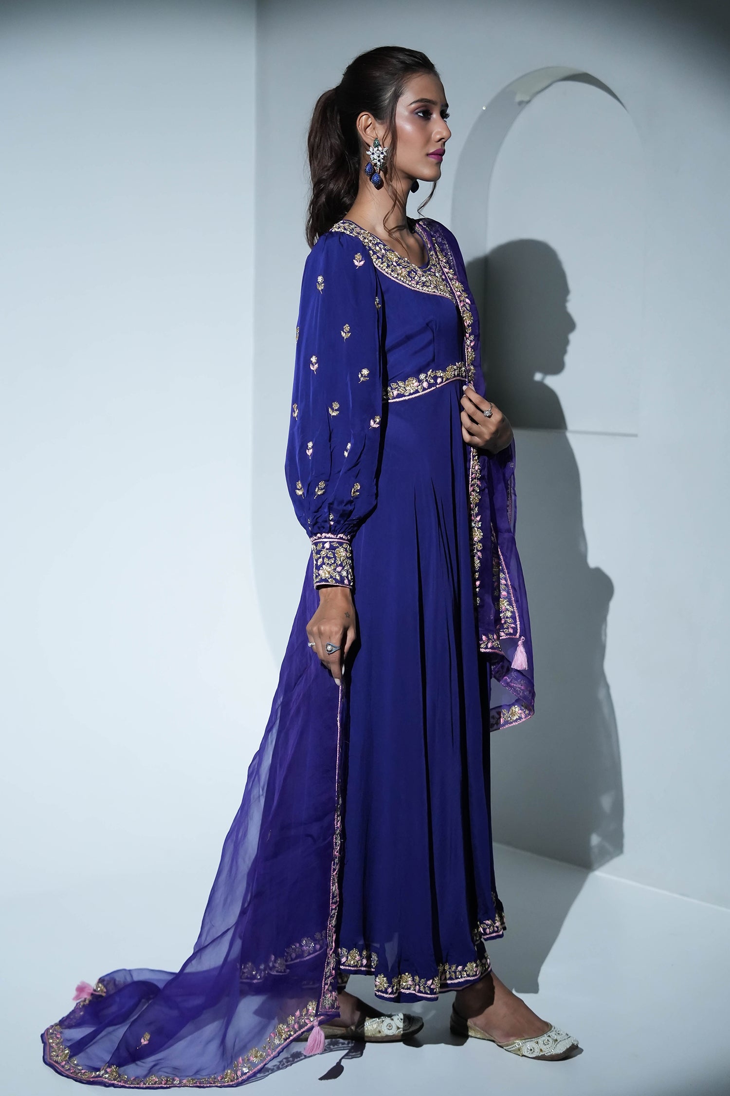 Indigo Anarkali Suit Set