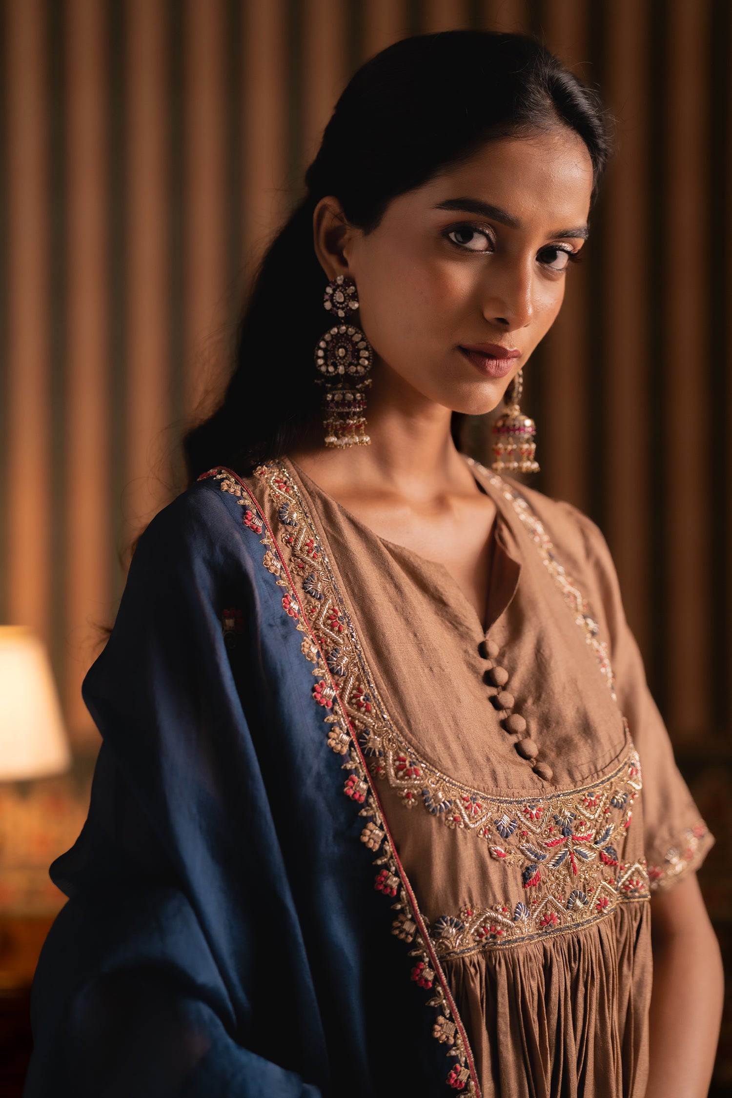 Bronze Anarkali Suit Set