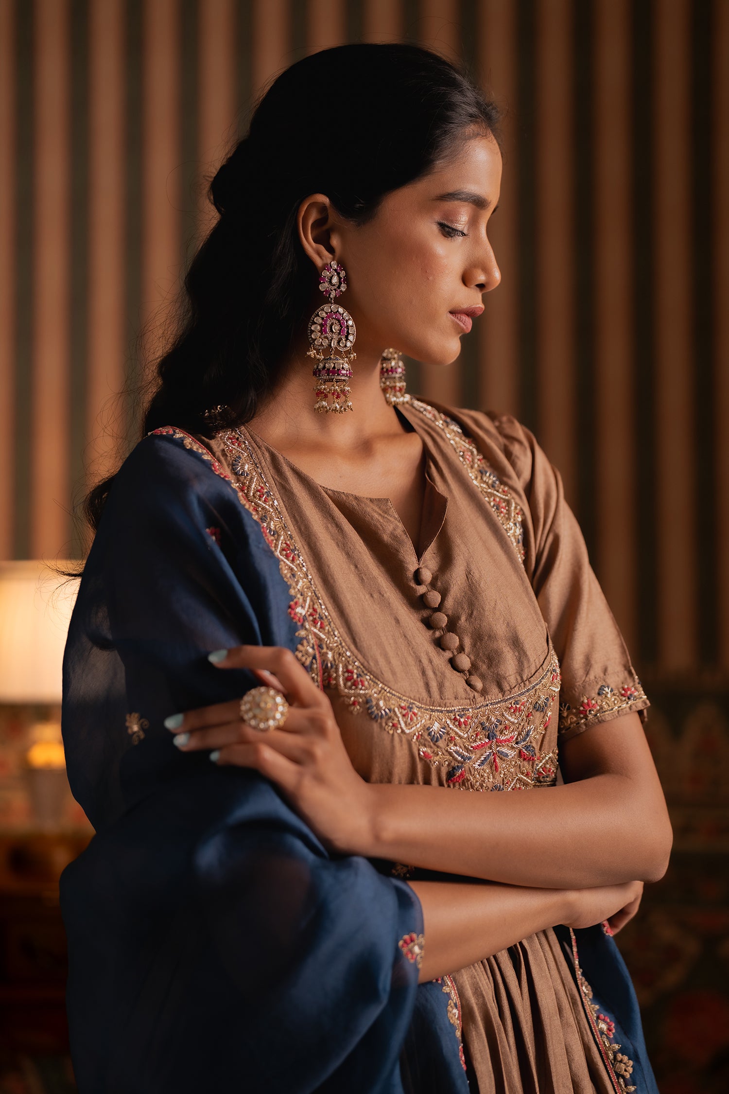 Bronze Anarkali Suit Set