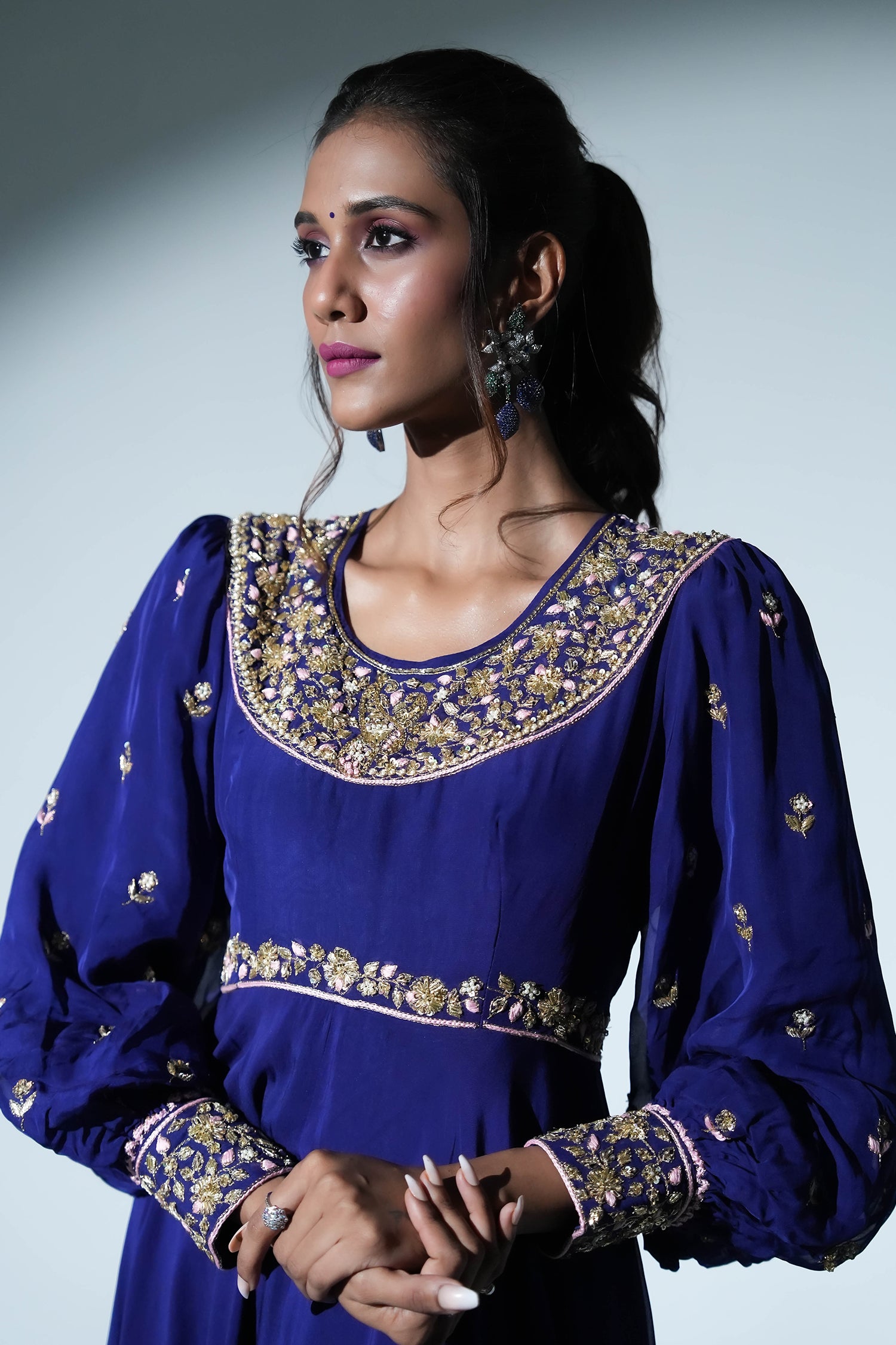 Indigo Anarkali Suit Set