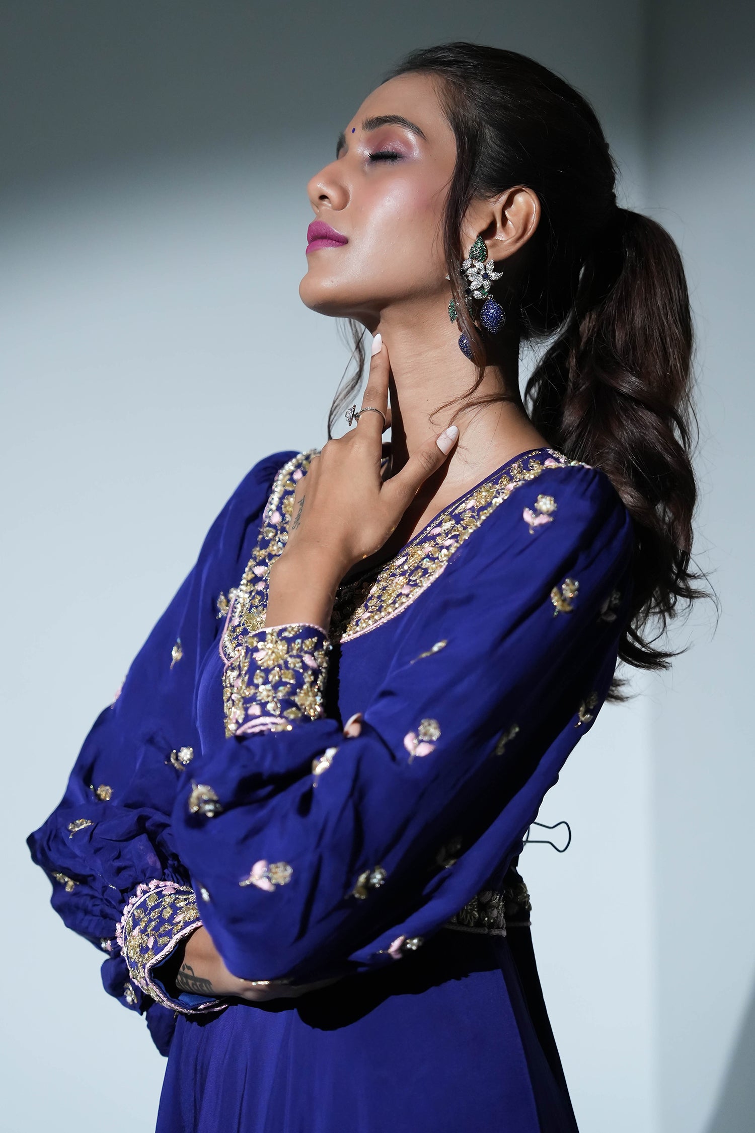 Indigo Anarkali Suit Set