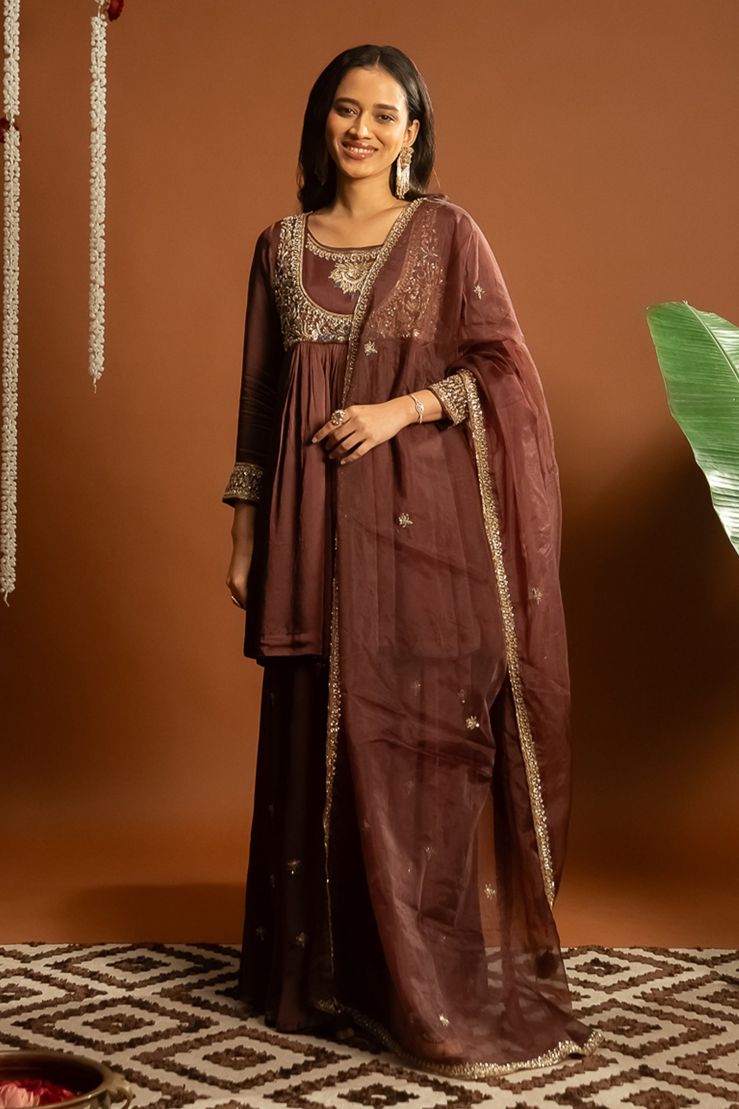 Brown Sharara Set
