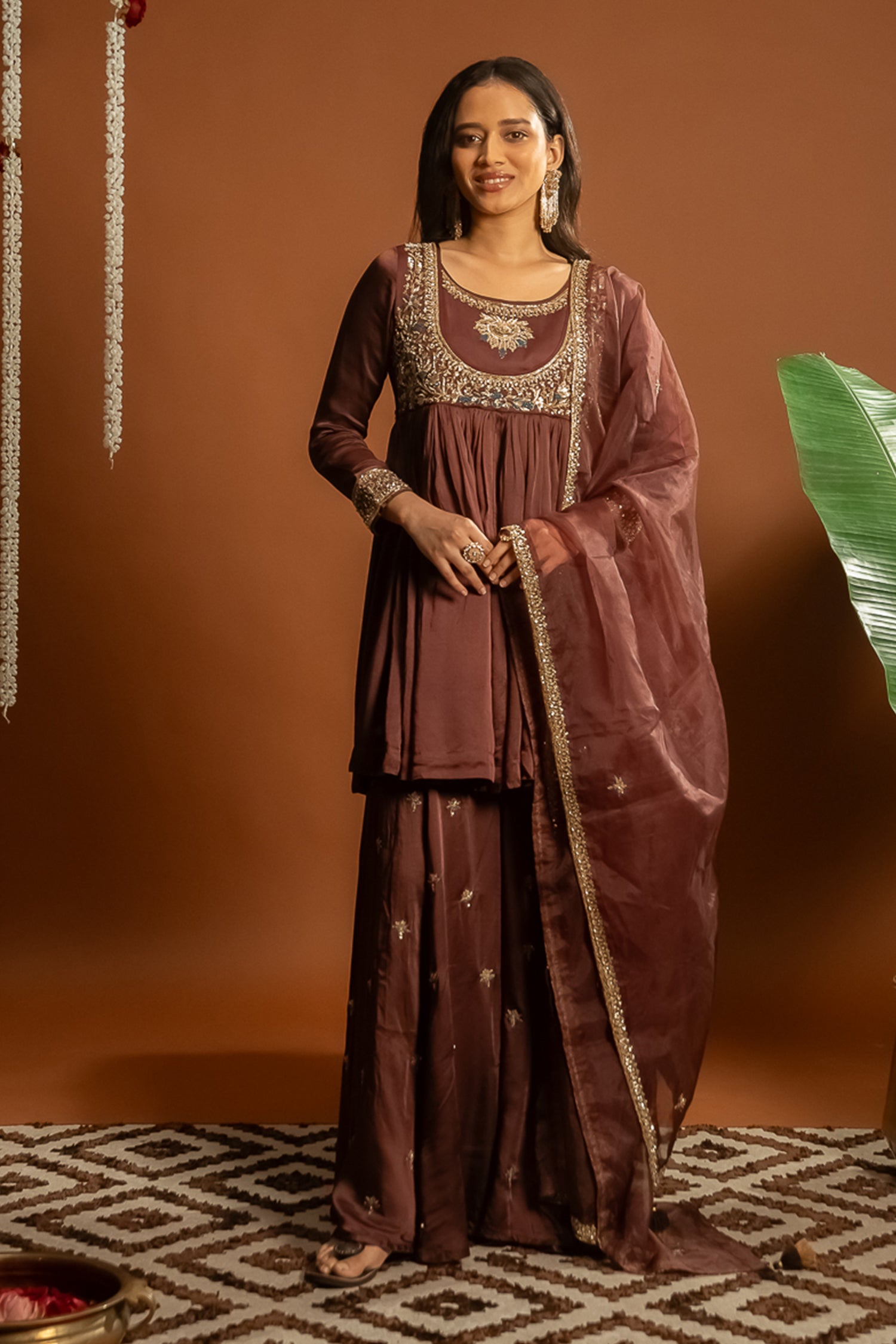 Brown Sharara Set