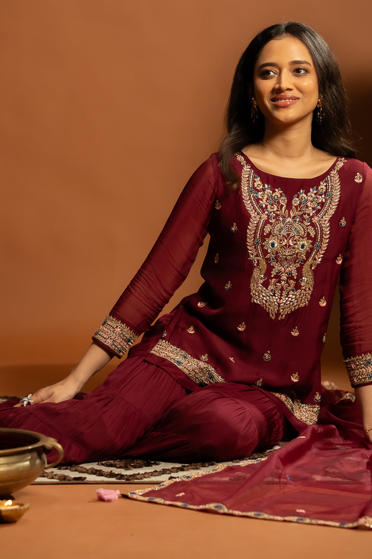 Maroon Sharara Set