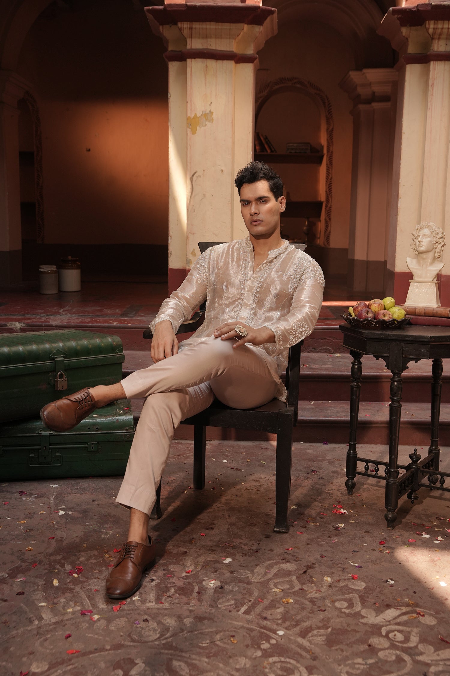 Rishabh Nude Silk Chanderi  Kurta Set