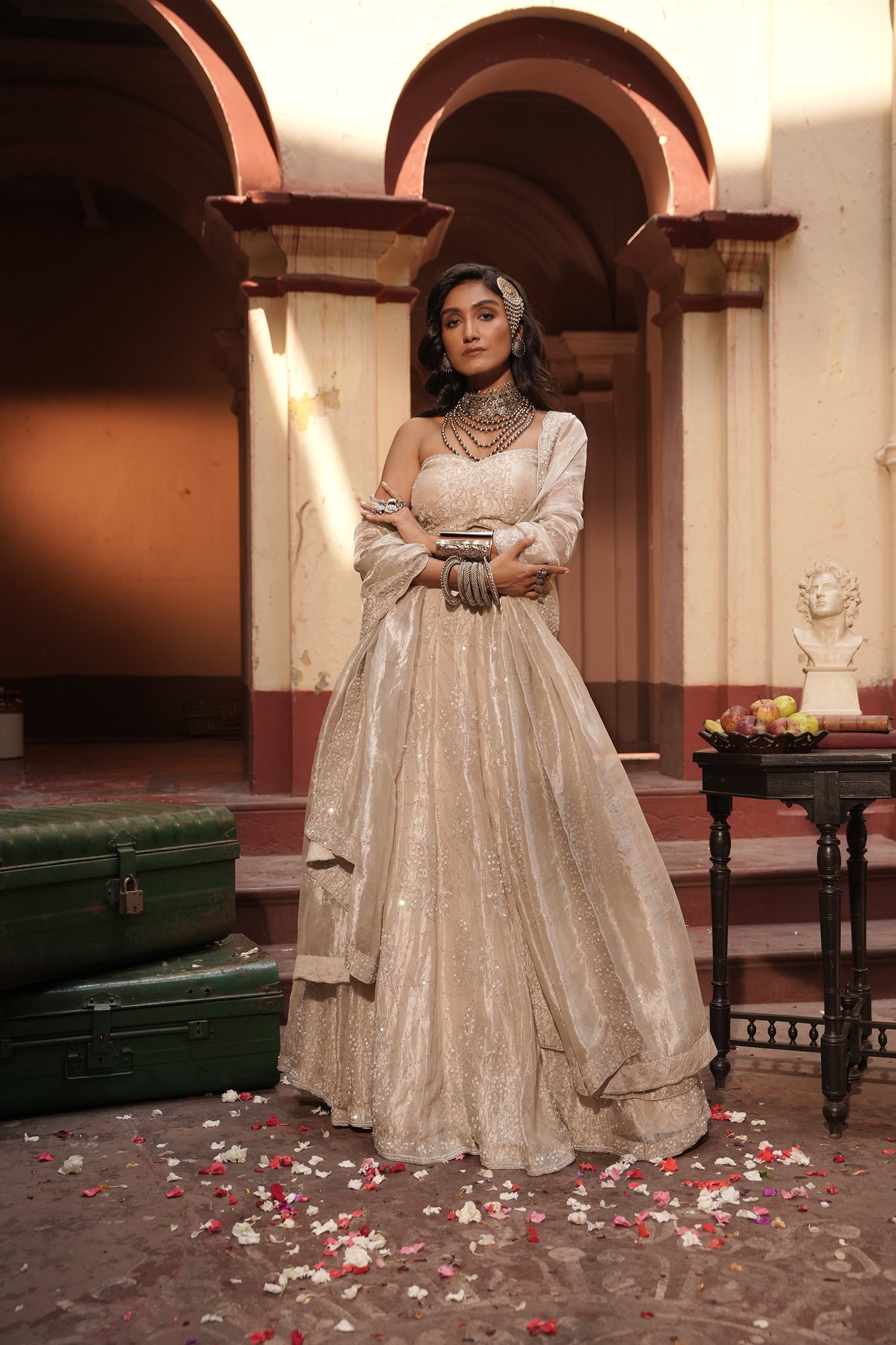 Maya Silver Silk Tissue Jaal Lehenga Set
