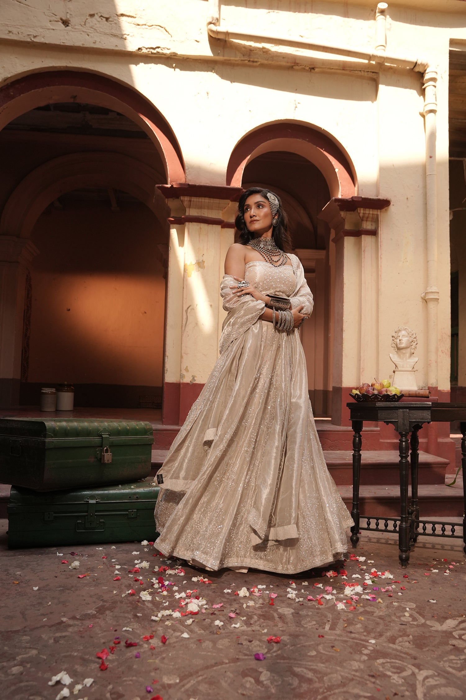 Maya Silver Silk Tissue Jaal Lehenga Set