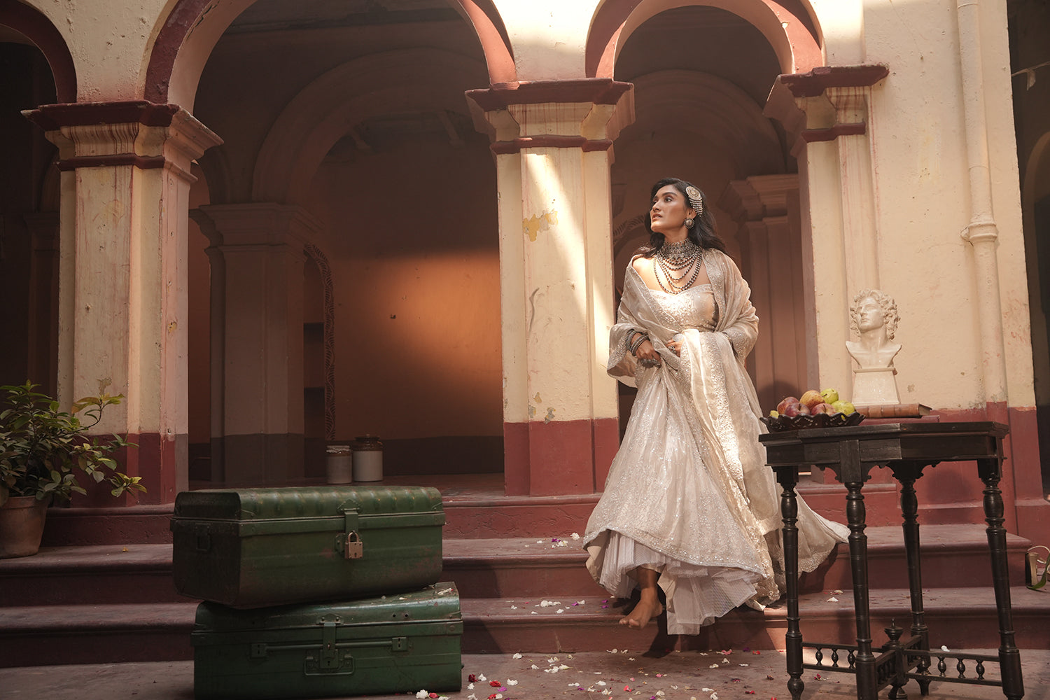 Maya Silver Silk Tissue Jaal Lehenga Set