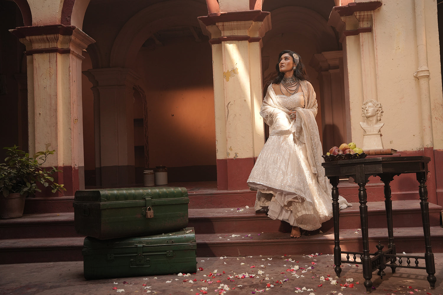 Maya Silver Silk Tissue Jaal Lehenga Set