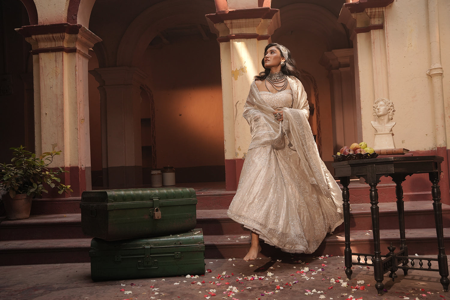 Maya Silver Silk Tissue Jaal Lehenga Set