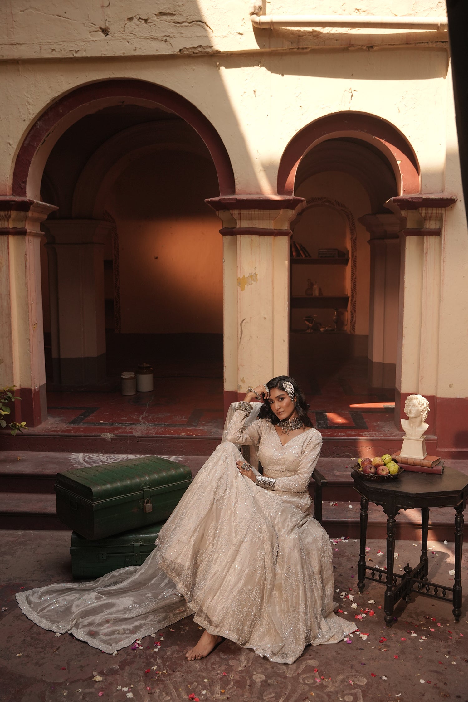 Maya Silver Silk Tissue Jaal Lehenga Set