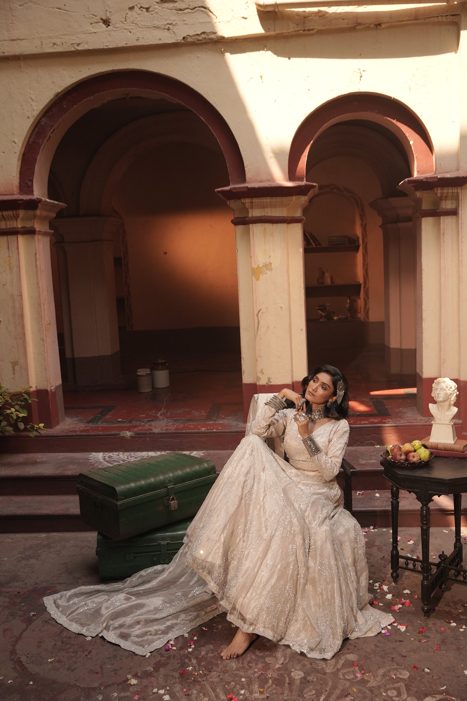 Maya Silver Silk Tissue Jaal Lehenga Set