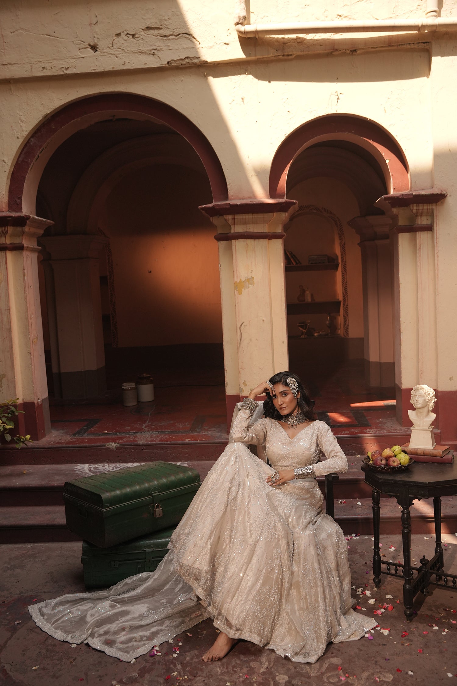 Maya Silver Silk Tissue Jaal Lehenga Set