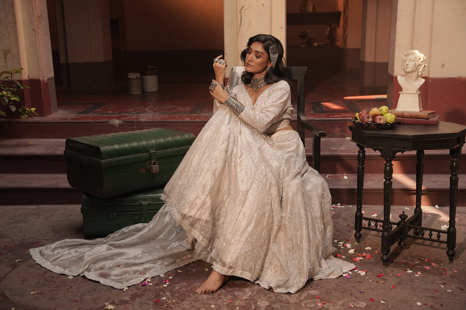 Maya Silver Silk Tissue Jaal Lehenga Set