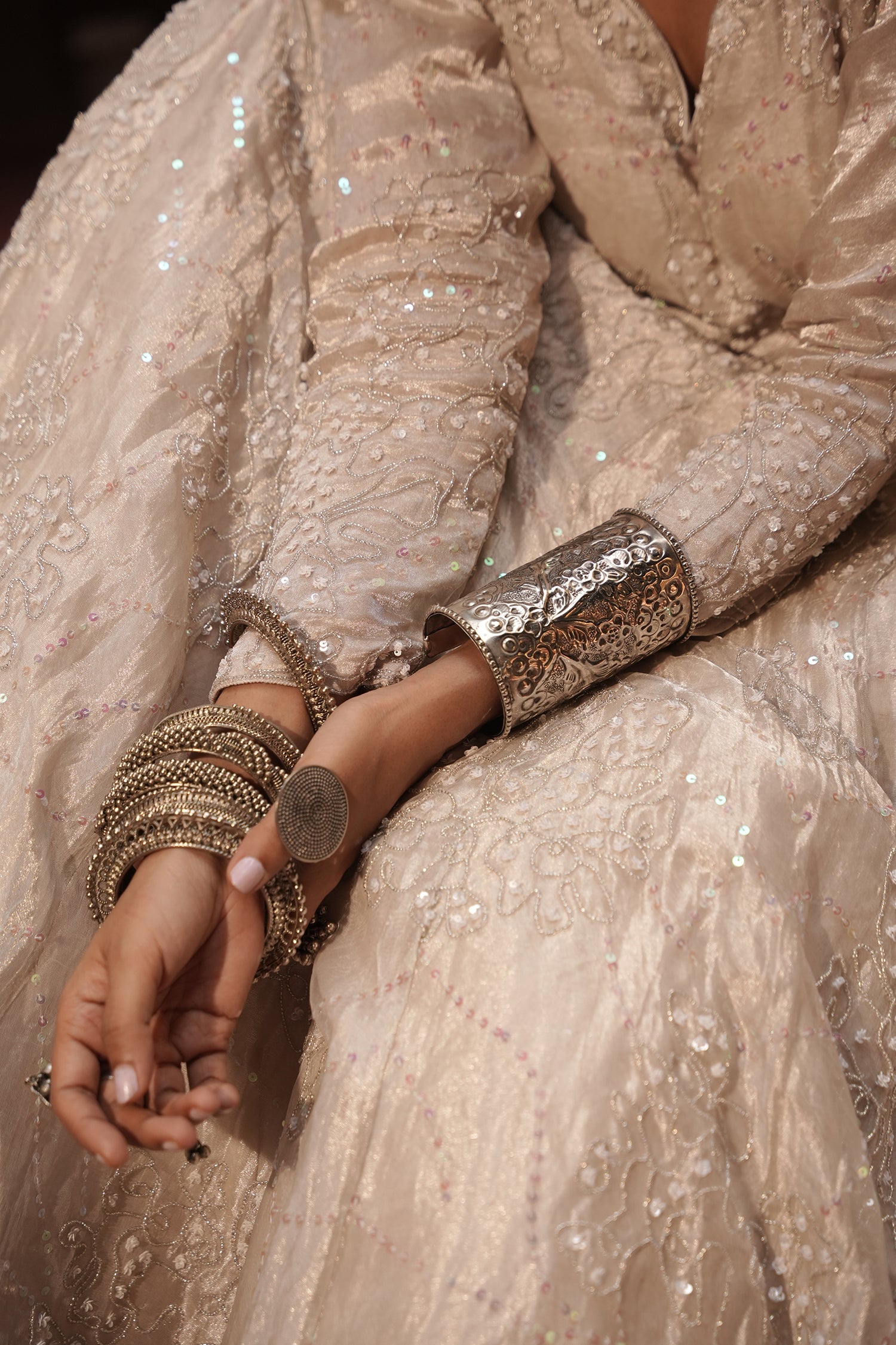 Maya Silver Silk Tissue Jaal Lehenga Set