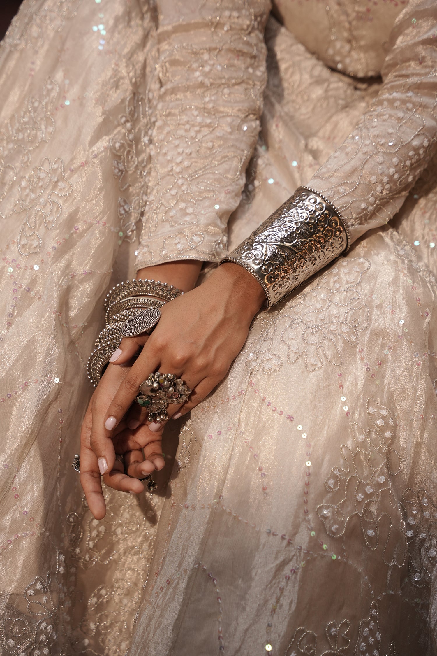 Maya Silver Silk Tissue Jaal Lehenga Set