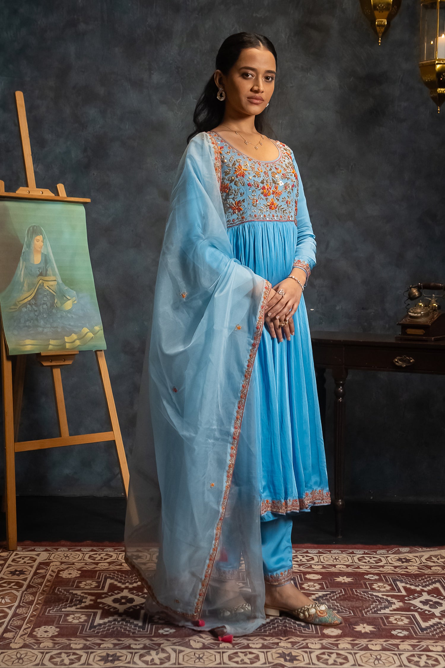 Blue Anarkali Suit Set