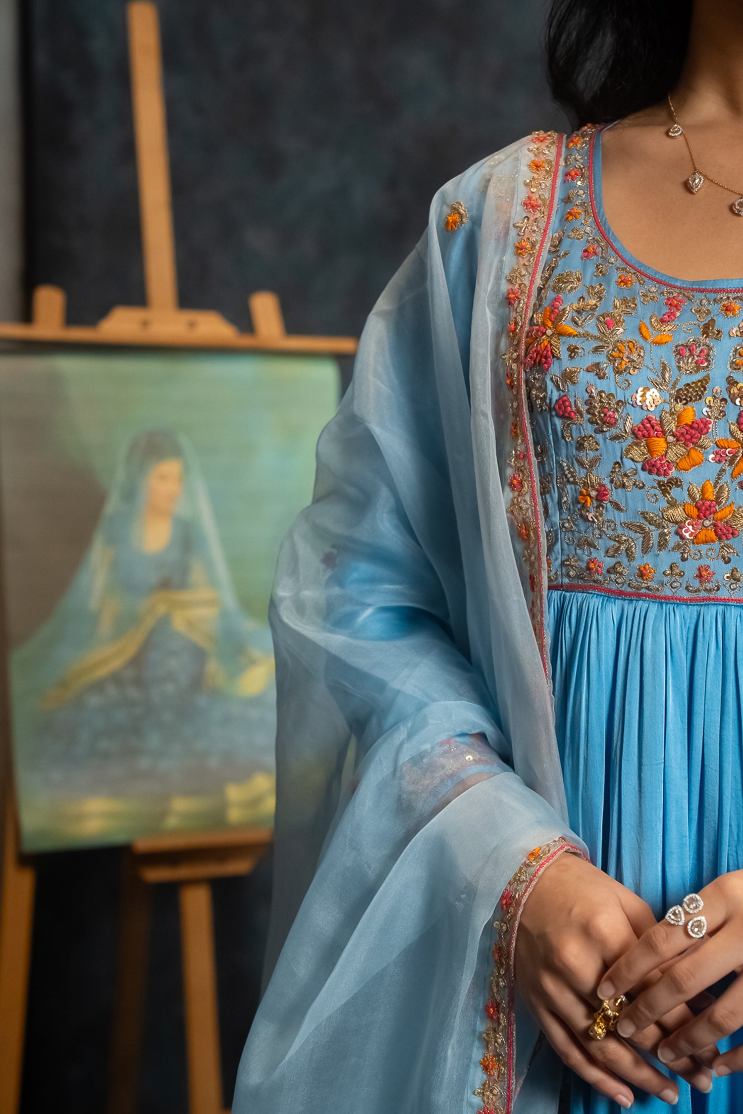 Blue Anarkali Suit Set