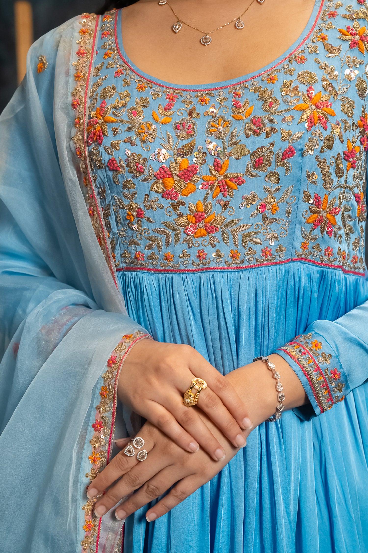 Blue Anarkali Suit Set