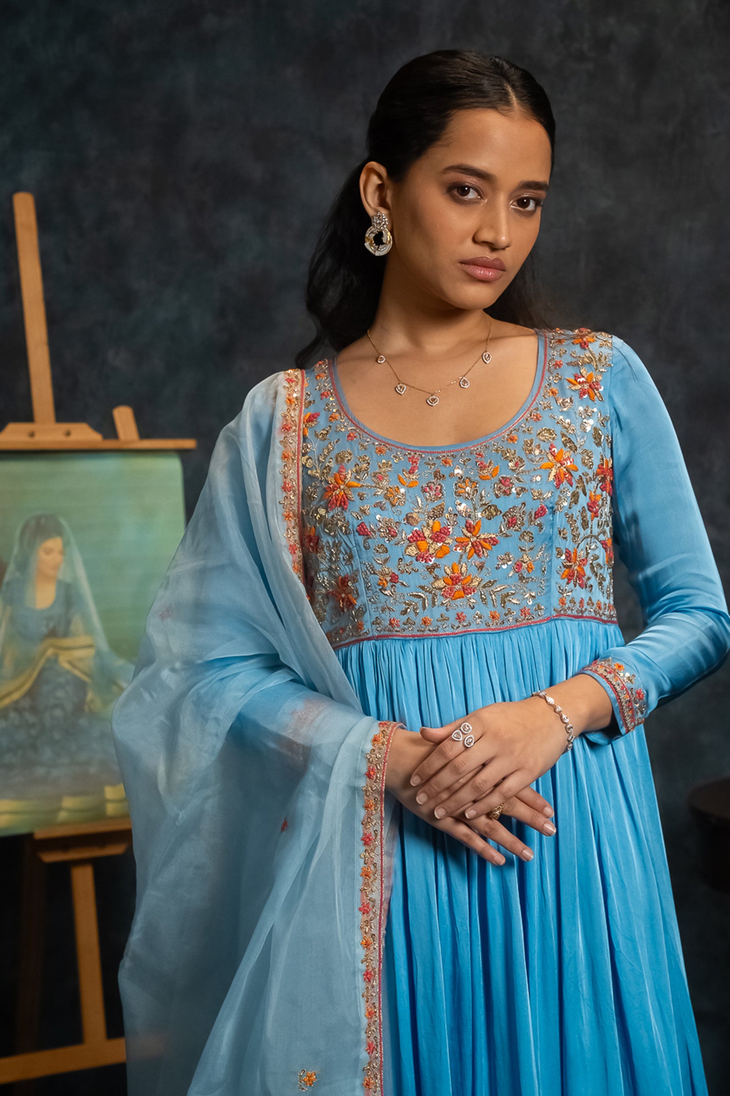 Blue Anarkali Suit Set