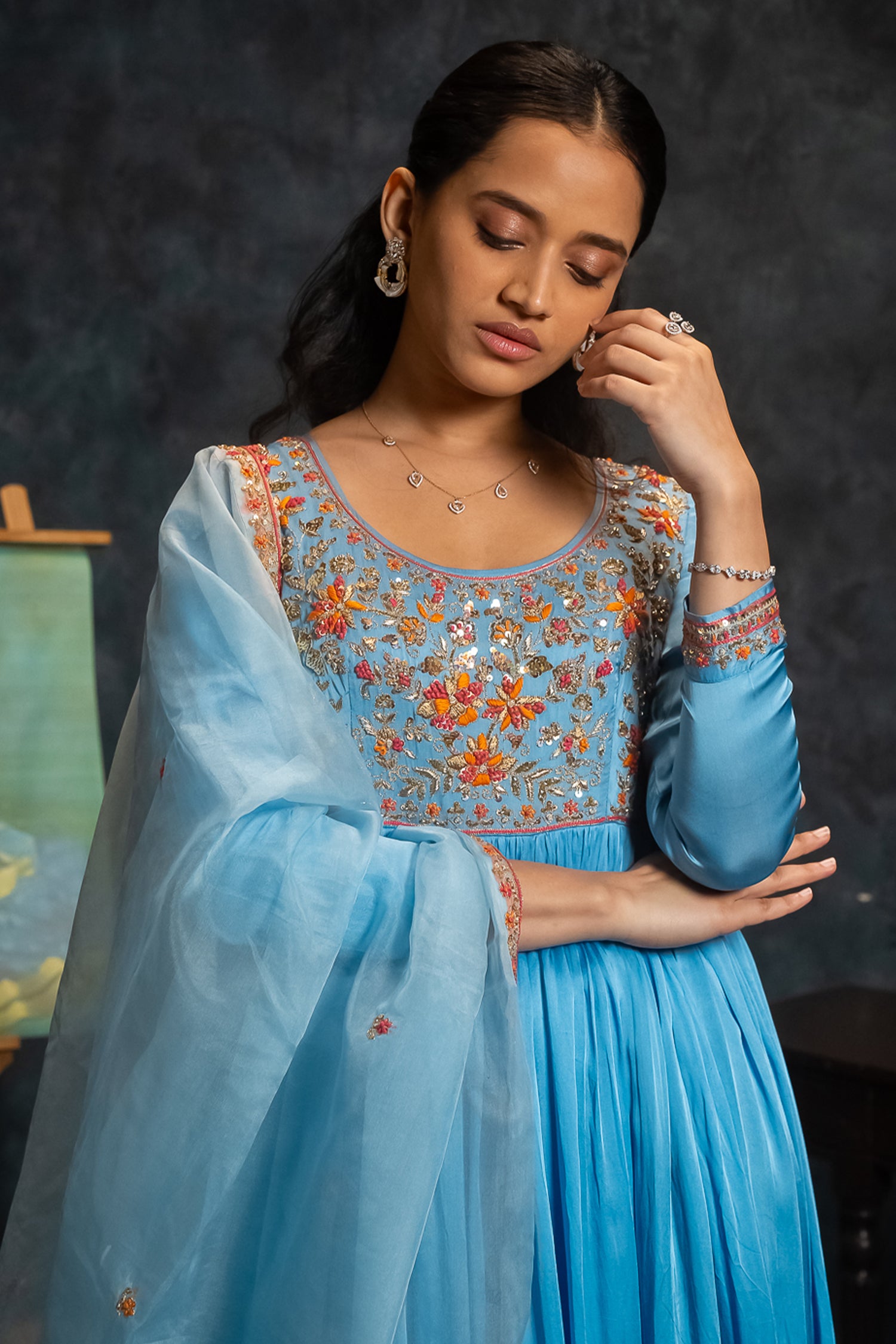 Blue Anarkali Suit Set