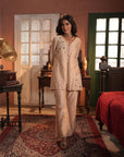 Valiqa Nude Chanderi Jacket With Bustier And Pant