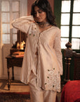 Valiqa Nude Chanderi Jacket With Bustier And Pant