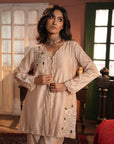 Valiqa Nude Chanderi Jacket With Bustier And Pant