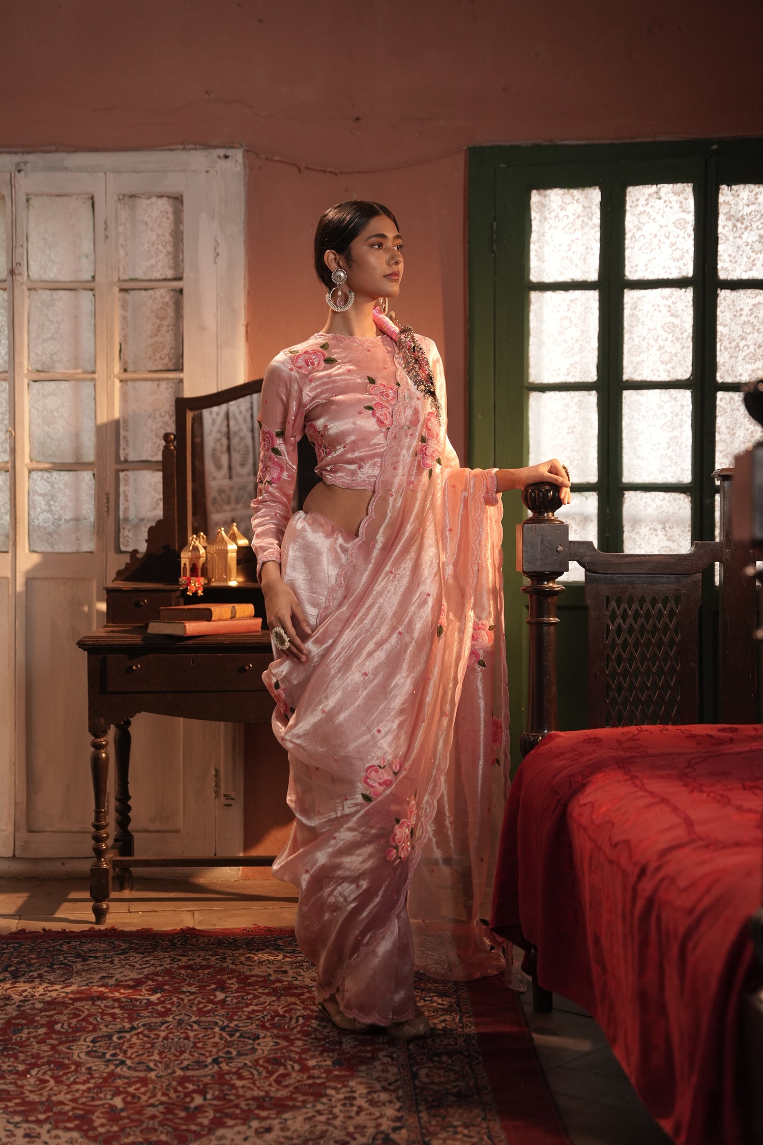 Zohra Pink Silver Silk Tissue Saree