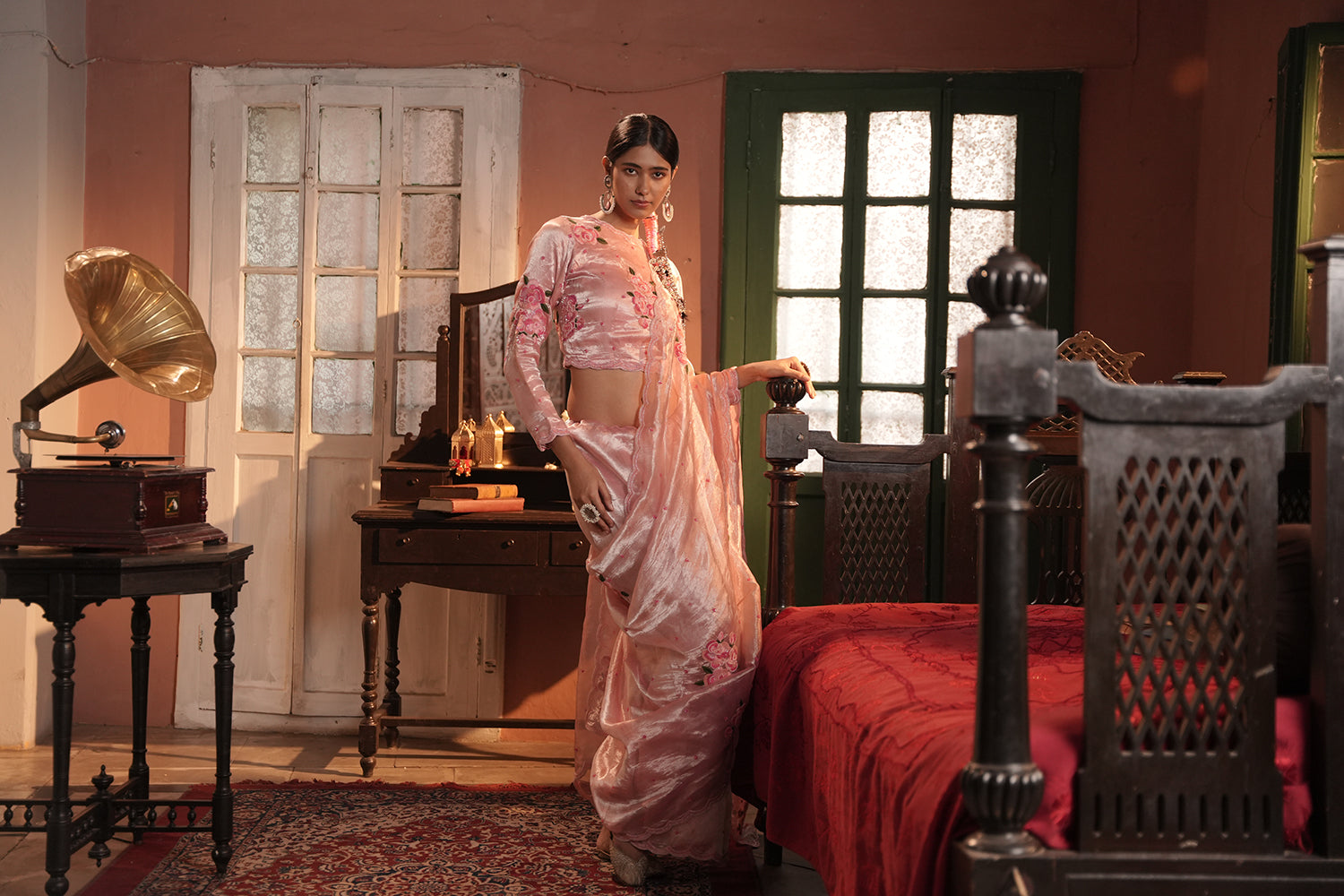 Zohra Pink Silver Silk Tissue Saree