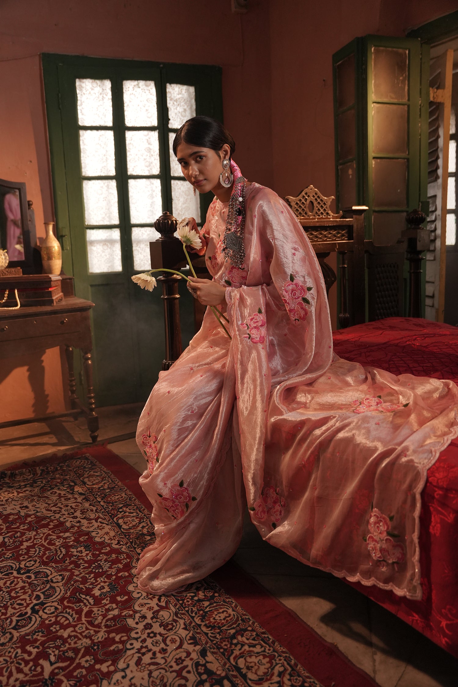 Zohra Pink Silver Silk Tissue Saree