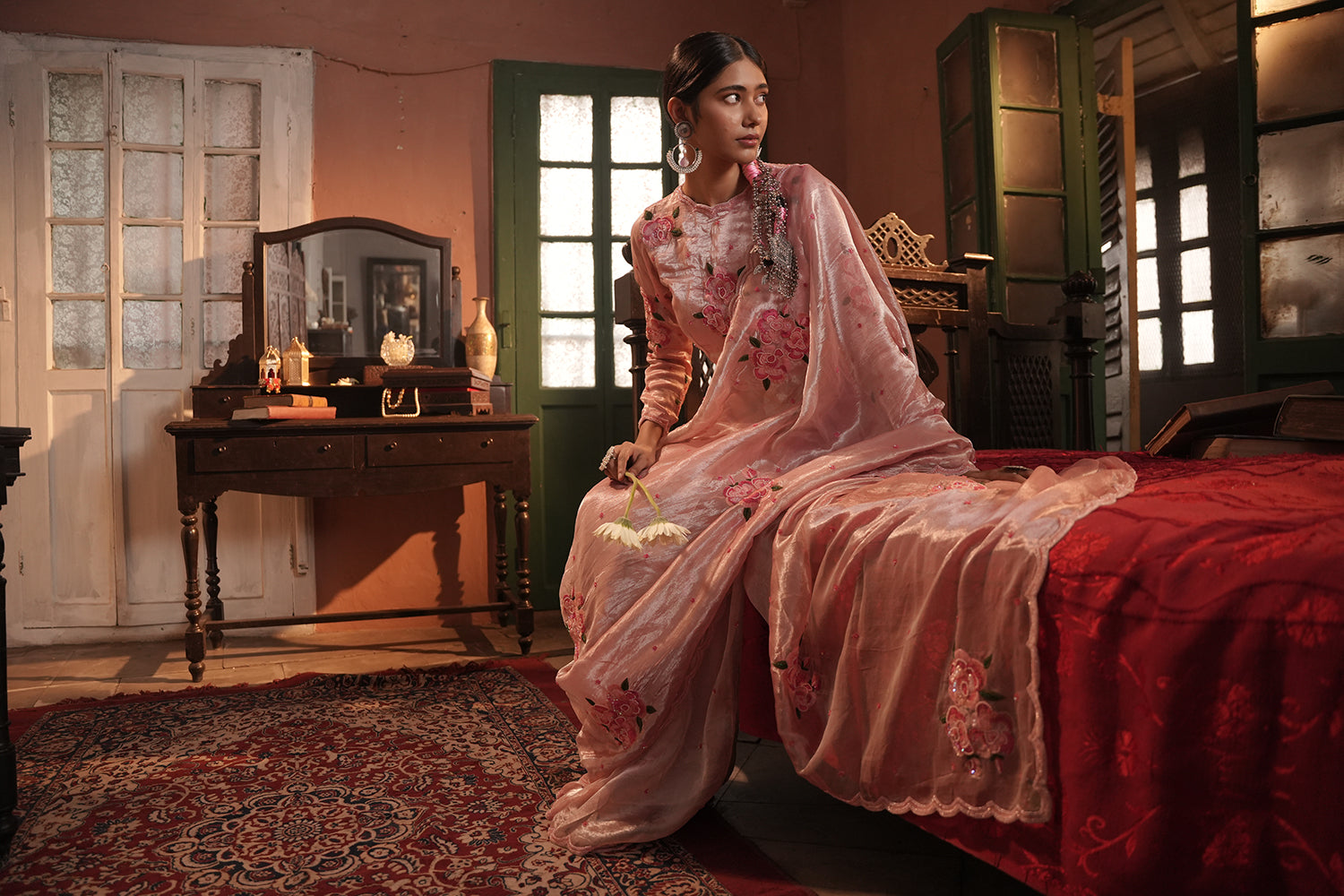 Zohra Pink Silver Silk Tissue Saree