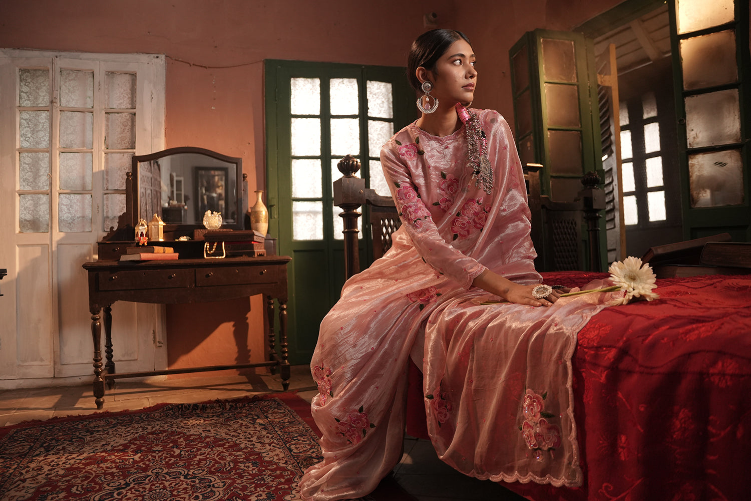 Zohra Pink Silver Silk Tissue Saree