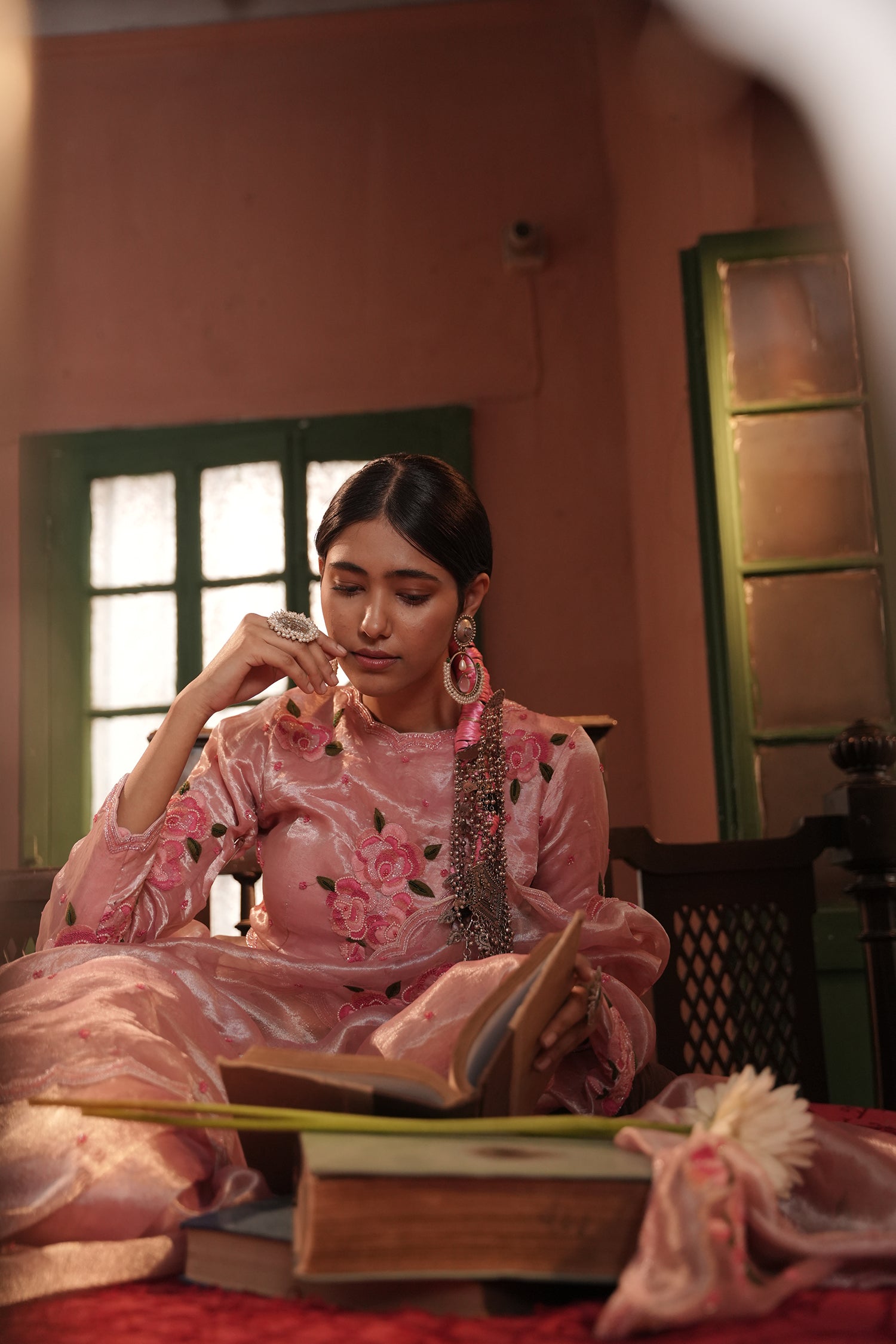 Zohra Pink Silver Silk Tissue Saree