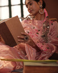 Zohra Pink Silver Silk Tissue Saree