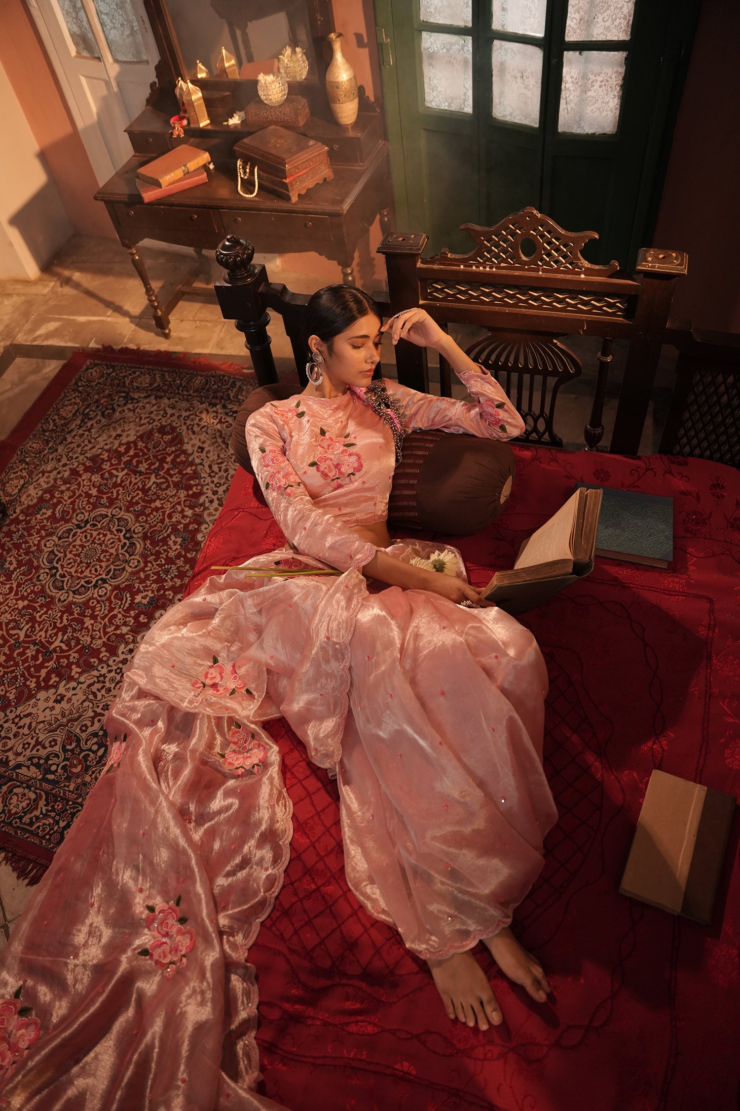 Zohra Pink Silver Silk Tissue Saree