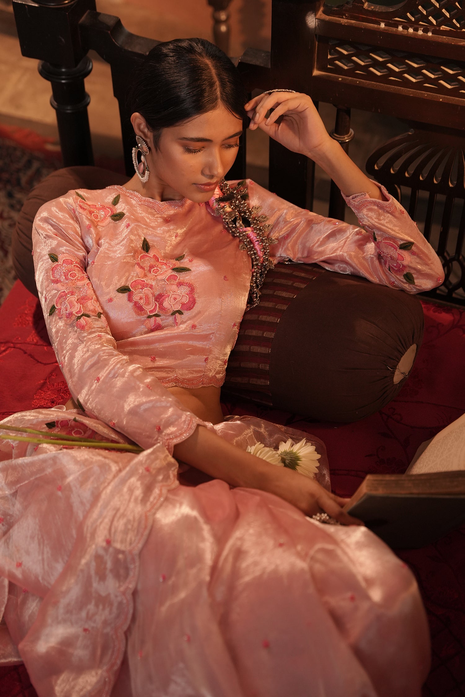 Zohra Pink Silver Silk Tissue Saree