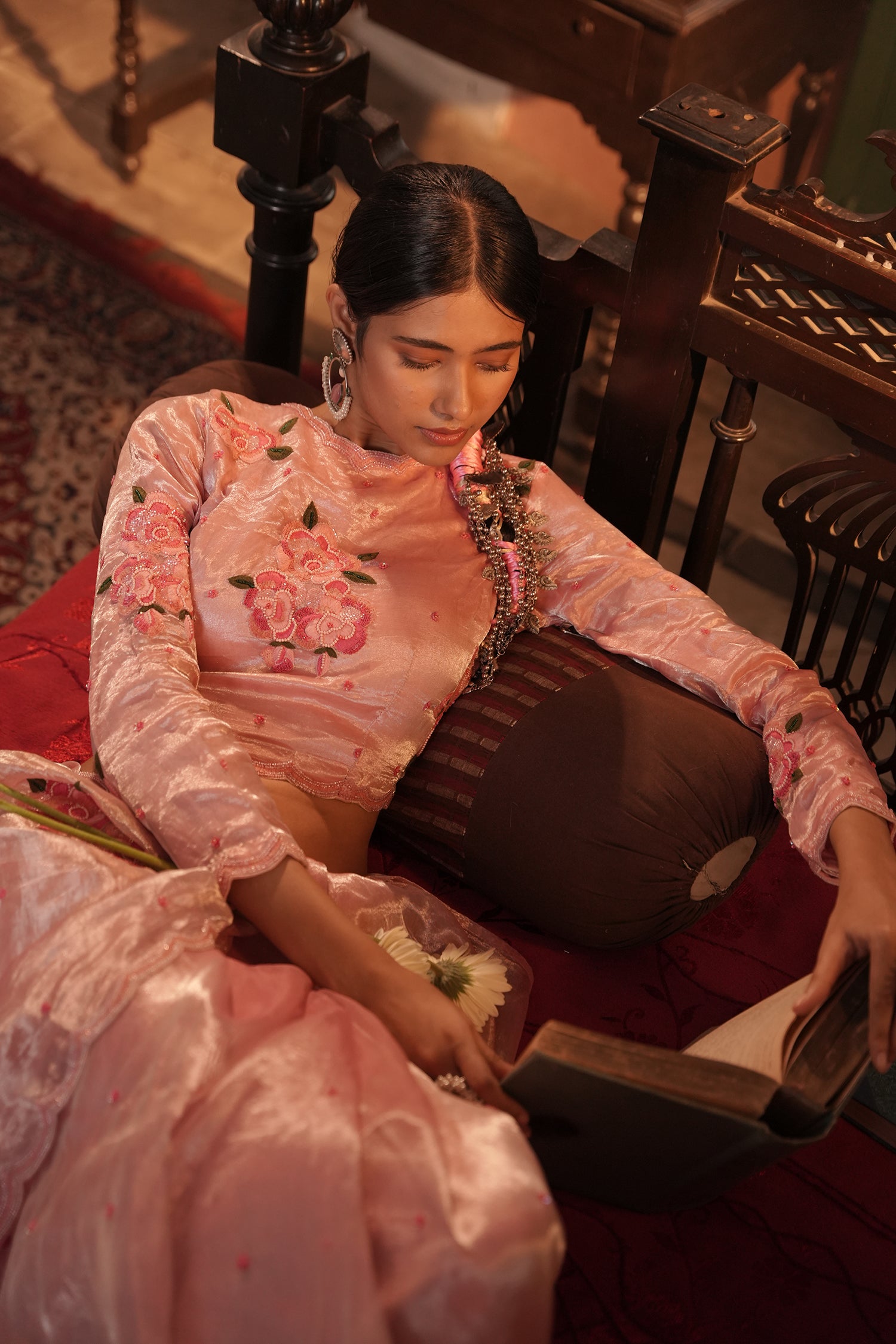 Zohra Pink Silver Silk Tissue Saree